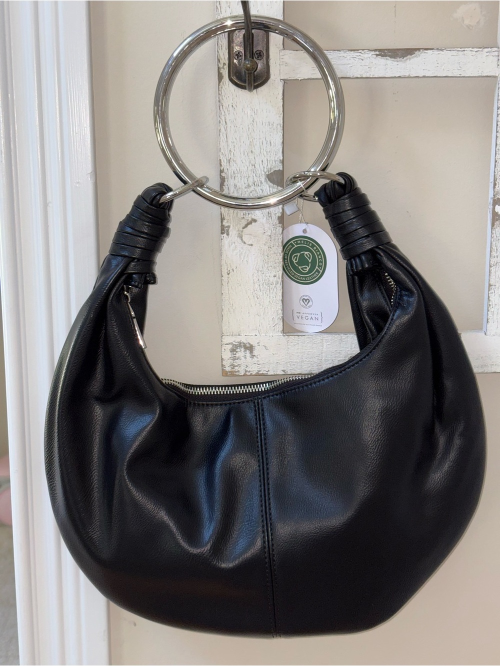 Melie Biiano Black Vegan Hobo with Ring Handle